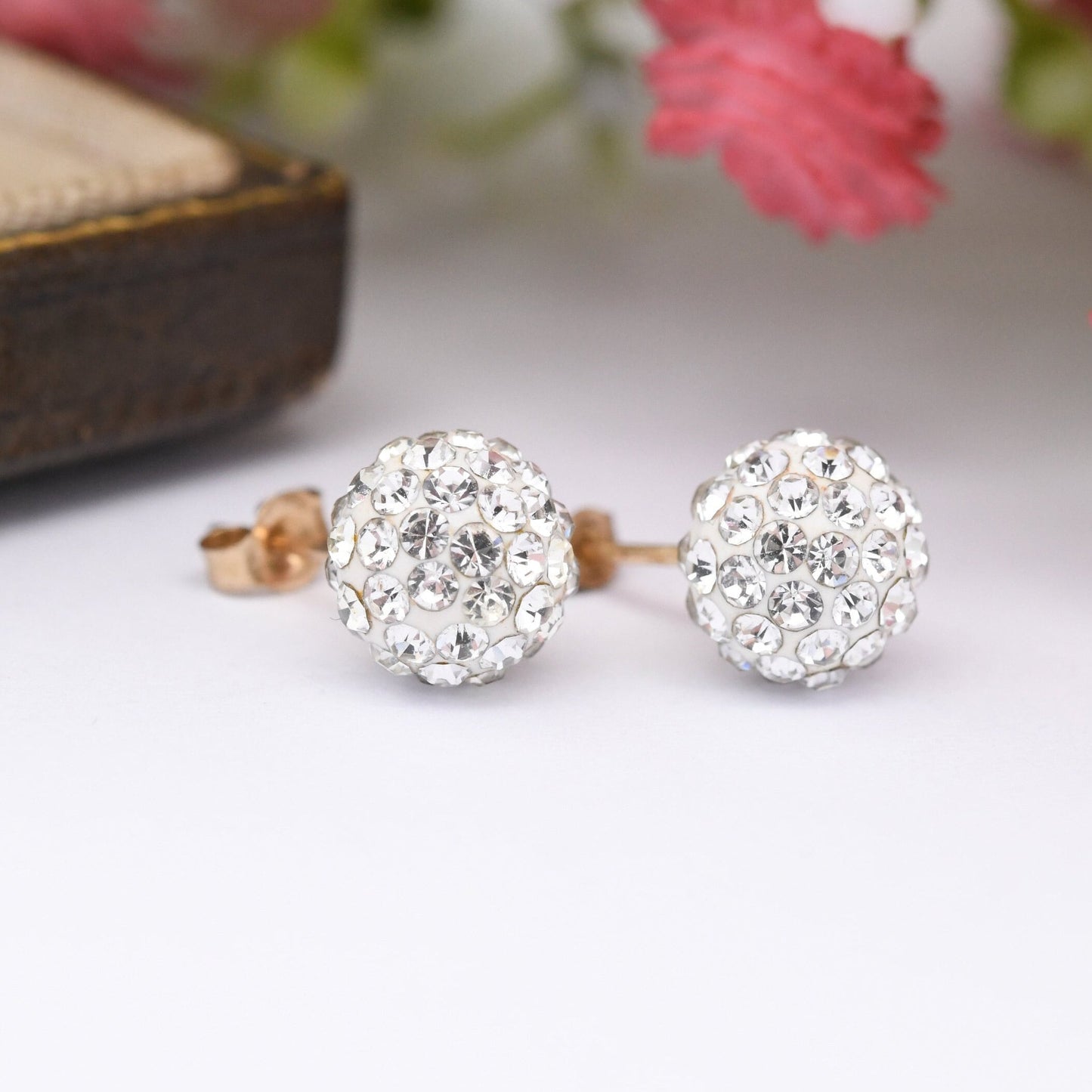 9ct Gold CZ Ball Cluster Stud Earrings - Sparkly Cubic Zirconia Clear Stones | White Front