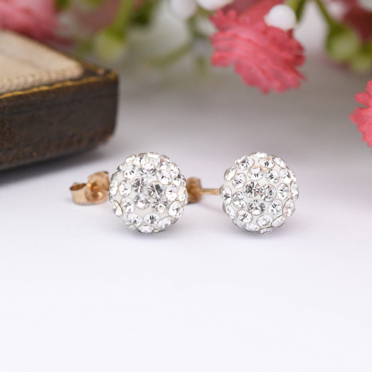 9ct Gold CZ Ball Cluster Stud Earrings - Sparkly Cubic Zirconia Clear Stones | White Front