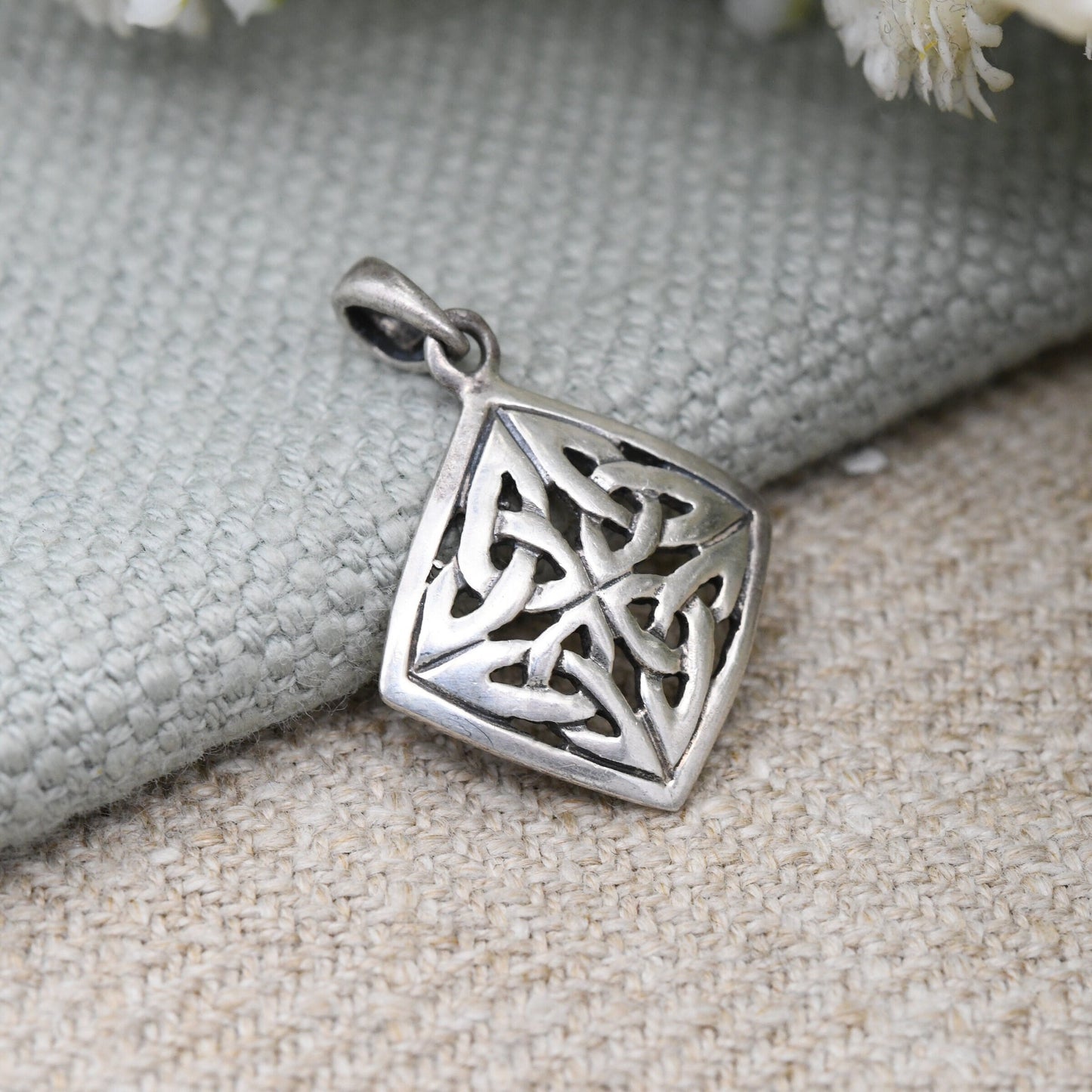 Vintage Sterling Silver Celtic Openwork Pendant - Diamond Shaped Triquetra Pattern