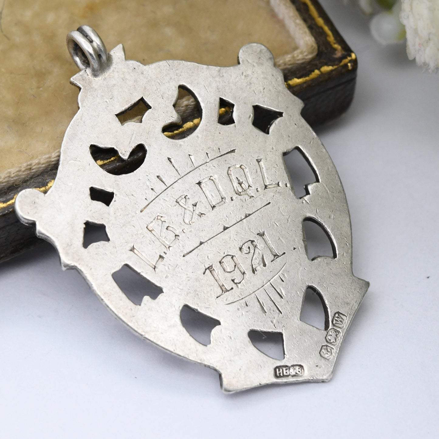 Antique Sterling Silver Watch Fob Pendant 1921 by Herbert Bushell & Son - with Blank Shield Space for Engraving