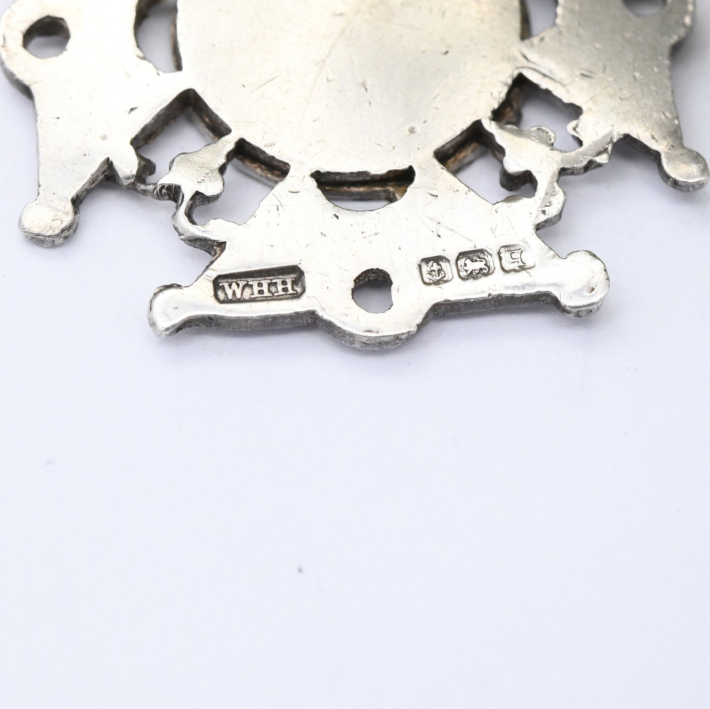 Antique Sterling Silver Watch Fob Pendant 1915 by William Hair Haseler - with Blank Space for Engraving Buckle and Shield Design