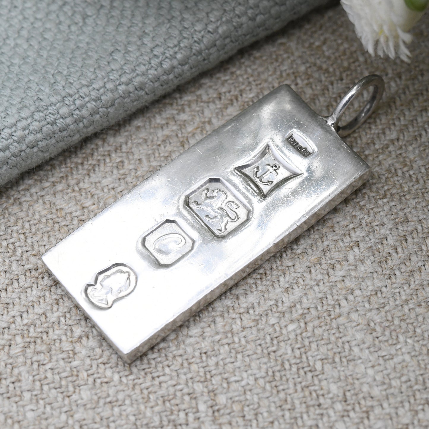 Vintage Sterling Silver Ingot Pendant 1977 with Queen Elizabeth II Silver Jubilee Stamp - Hallmarked in Birmingham | Mid-Century Necklace