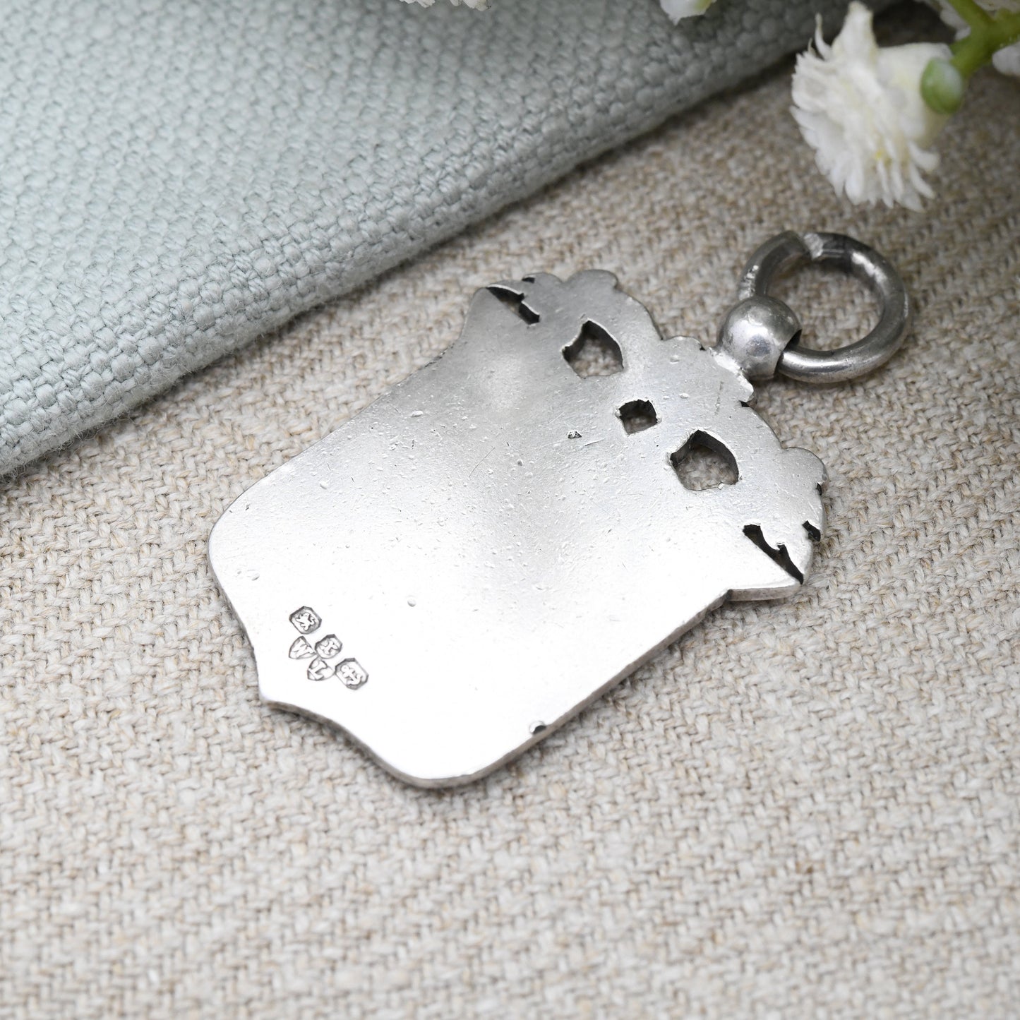 Antique Victorian Sterling Silver Watch Fob Pendant 1897 by William Light - with Blank Shield for Engraving | Victorian Pendant