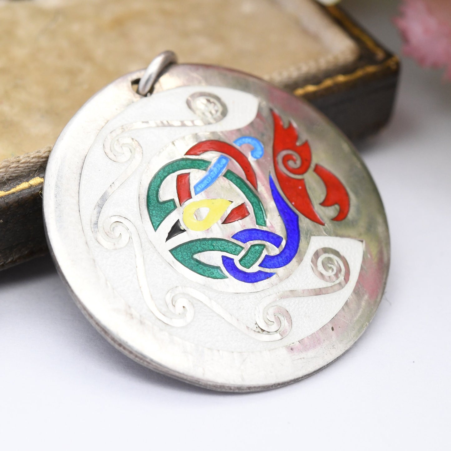 Vintage Irish Sterling Silver Pendant Necklace Tara Ware Book of Kells 1981 - Bright Colourful Enamel