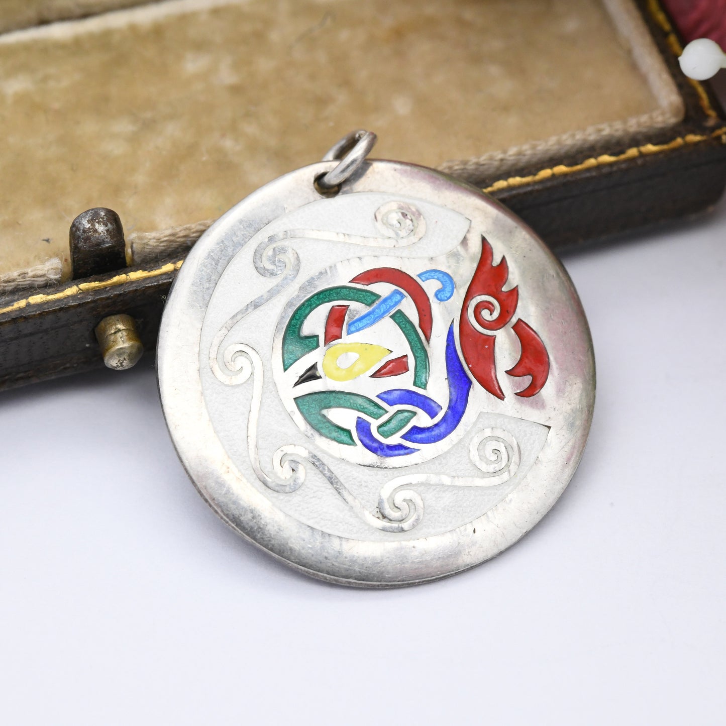 Vintage Irish Sterling Silver Pendant Necklace Tara Ware Book of Kells 1981 - Bright Colourful Enamel