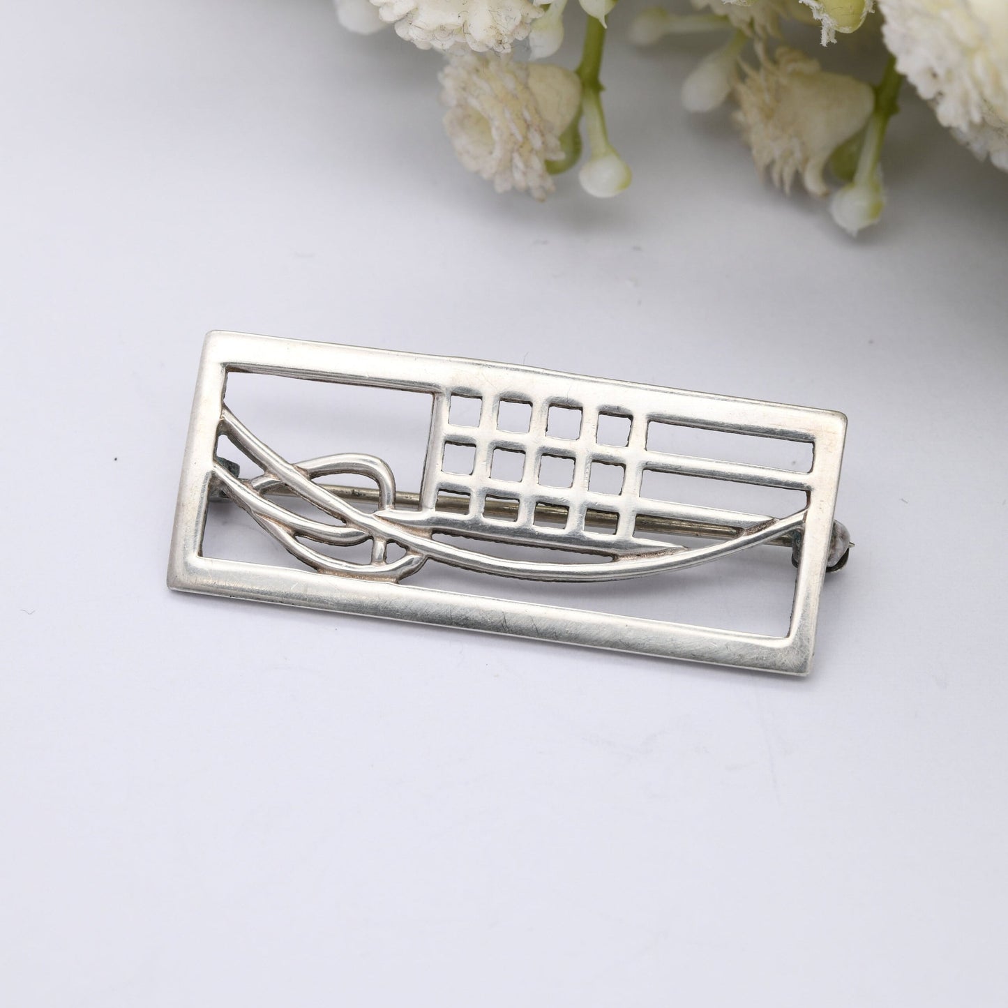 Vintage Carrick Scottish Sterling Silver Brooch CJL - Mackintosh Stained Glass Window Style | Celtic Flower Design