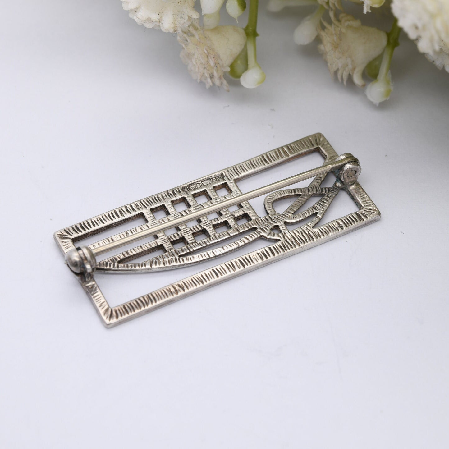 Vintage Carrick Scottish Sterling Silver Brooch CJL - Mackintosh Stained Glass Window Style | Celtic Flower Design