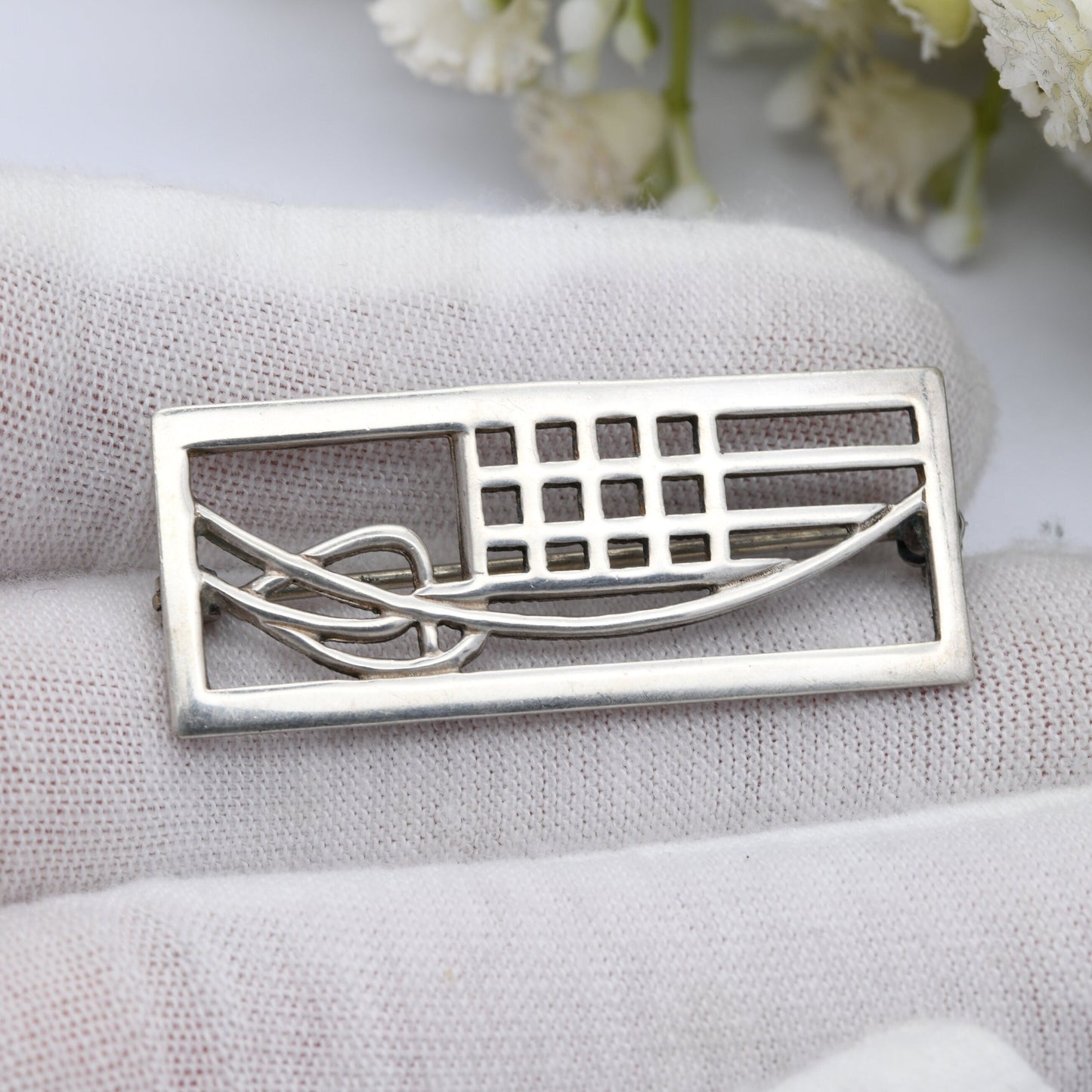 Vintage Carrick Scottish Sterling Silver Brooch CJL - Mackintosh Stained Glass Window Style | Celtic Flower Design