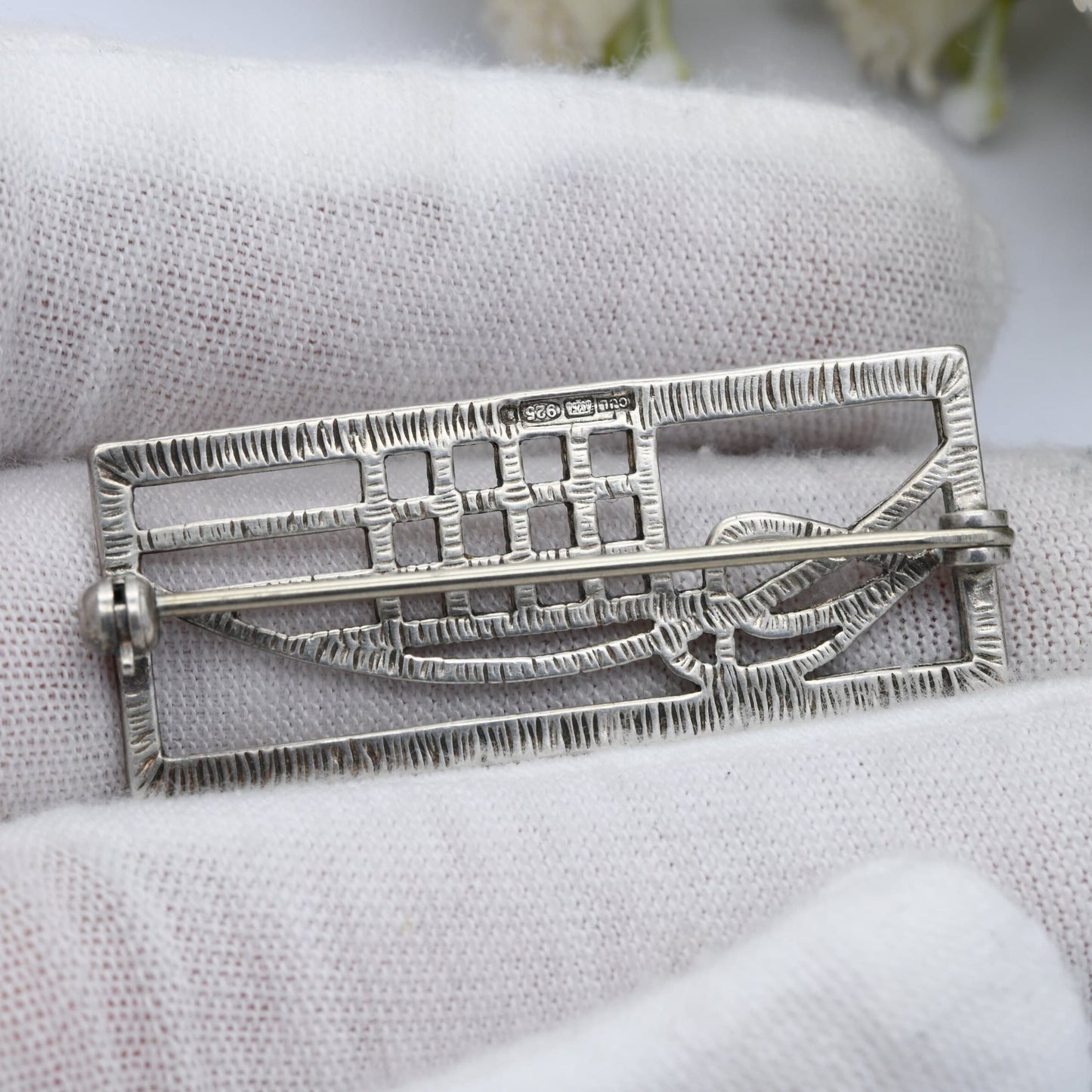 Vintage Carrick Scottish Sterling Silver Brooch CJL - Mackintosh Stained Glass Window Style | Celtic Flower Design