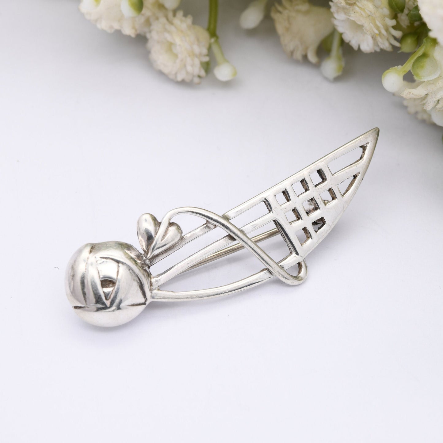 Vintage Scottish Sterling Silver Glasgow Rose Brooch 1993 by Carrick CJL - Mackintosh Stained Glass Window Style | Celtic Flower Design