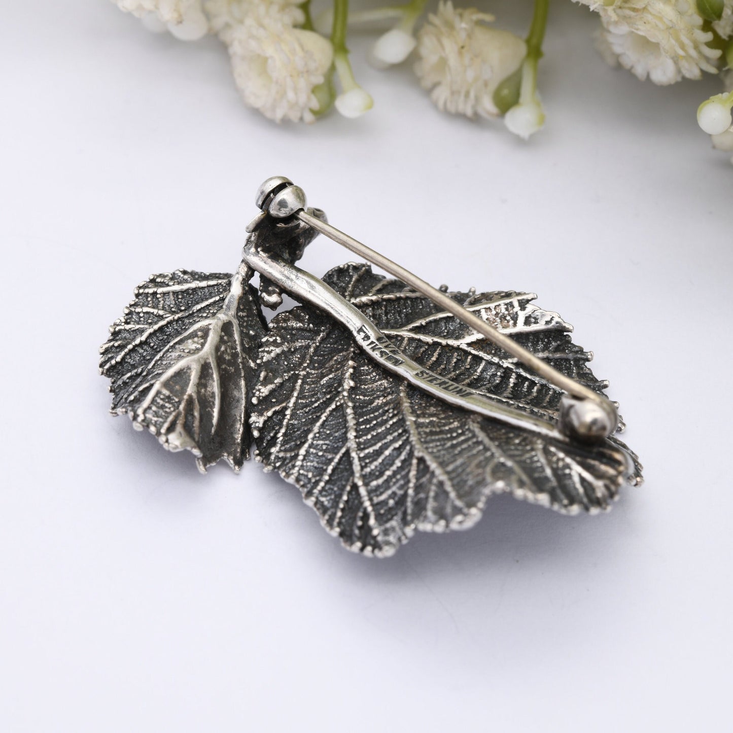 Vintage Ove Eriksen Silver Leaf Brooch Danish Designer - Mid-Century Scandinavian Silver | Textured Sterling Silver Realistic Leaves