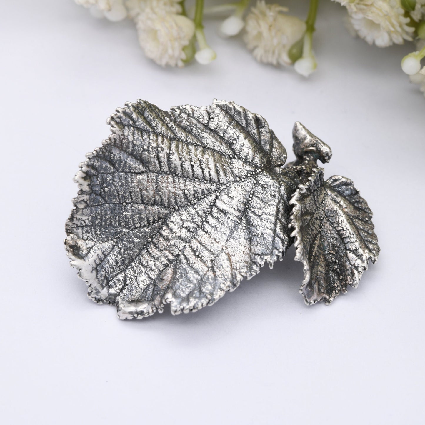 Vintage Ove Eriksen Silver Leaf Brooch Danish Designer - Mid-Century Scandinavian Silver | Textured Sterling Silver Realistic Leaves