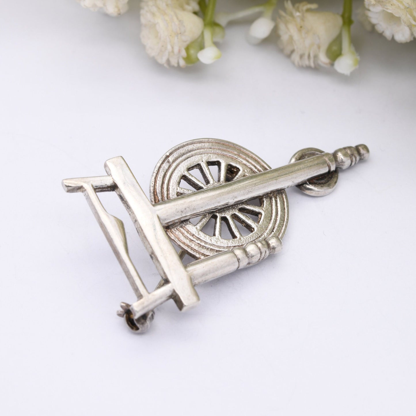 Vintage Sterling Silver Spinning Wheel Brooch 1979 by Shetland Silvercraft - Mid-Century Sculptural Scottish Silver | Edinburgh Hallmarks