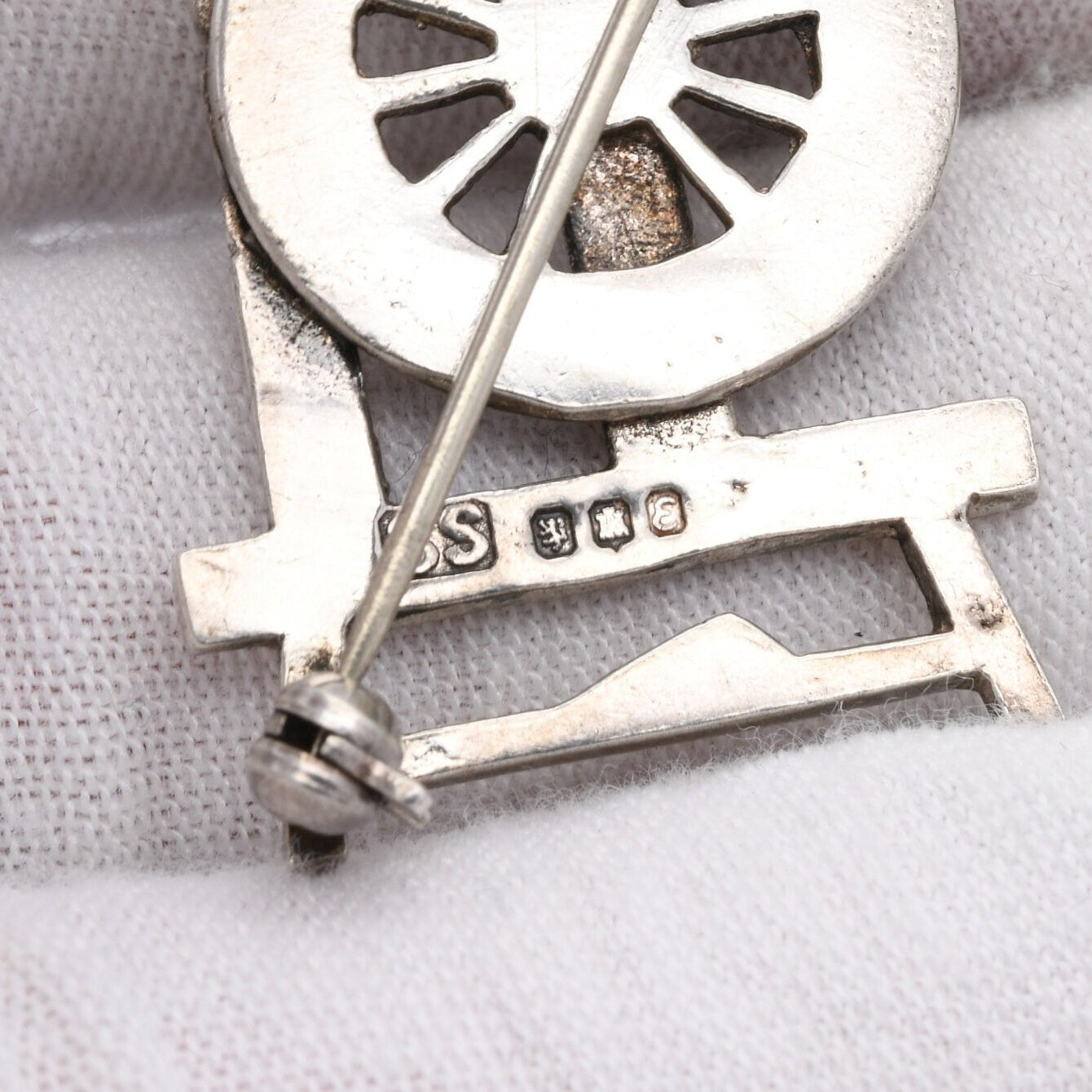 Vintage Sterling Silver Spinning Wheel Brooch 1979 by Shetland Silvercraft - Mid-Century Sculptural Scottish Silver | Edinburgh Hallmarks