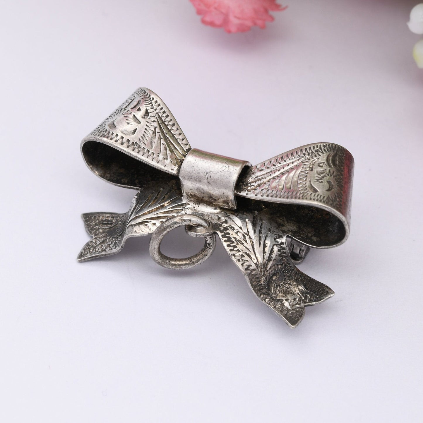 Vintage Ward Brothers Sterling Silver Bow Brooch with Pendant Drop 1965 - Victorian Style | Cute Bow Jewellery | Scottish Silver Jewellery