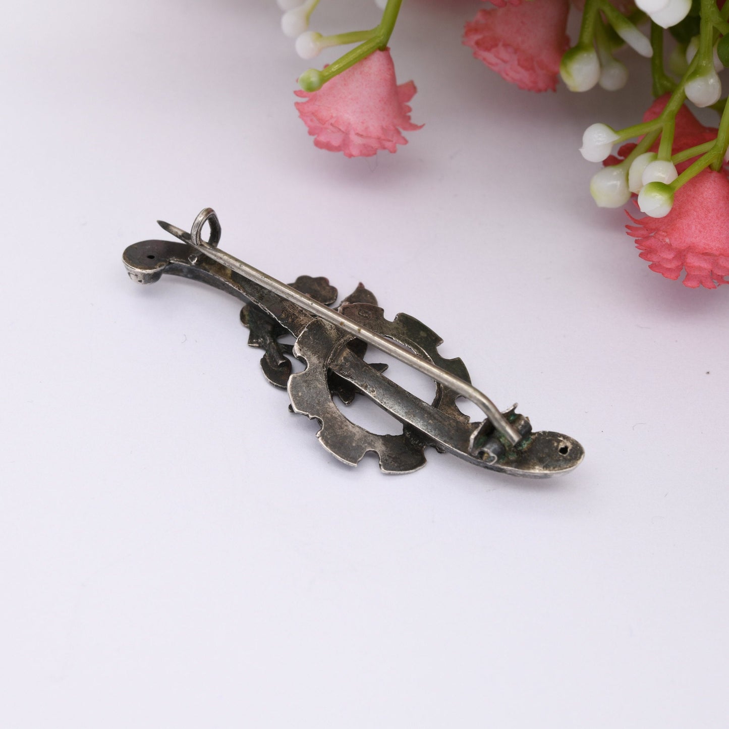 Antique Edwardian Sterling Silver Bird on a Branch Brooch 1905 - Victorian Aesthetic Movement Style