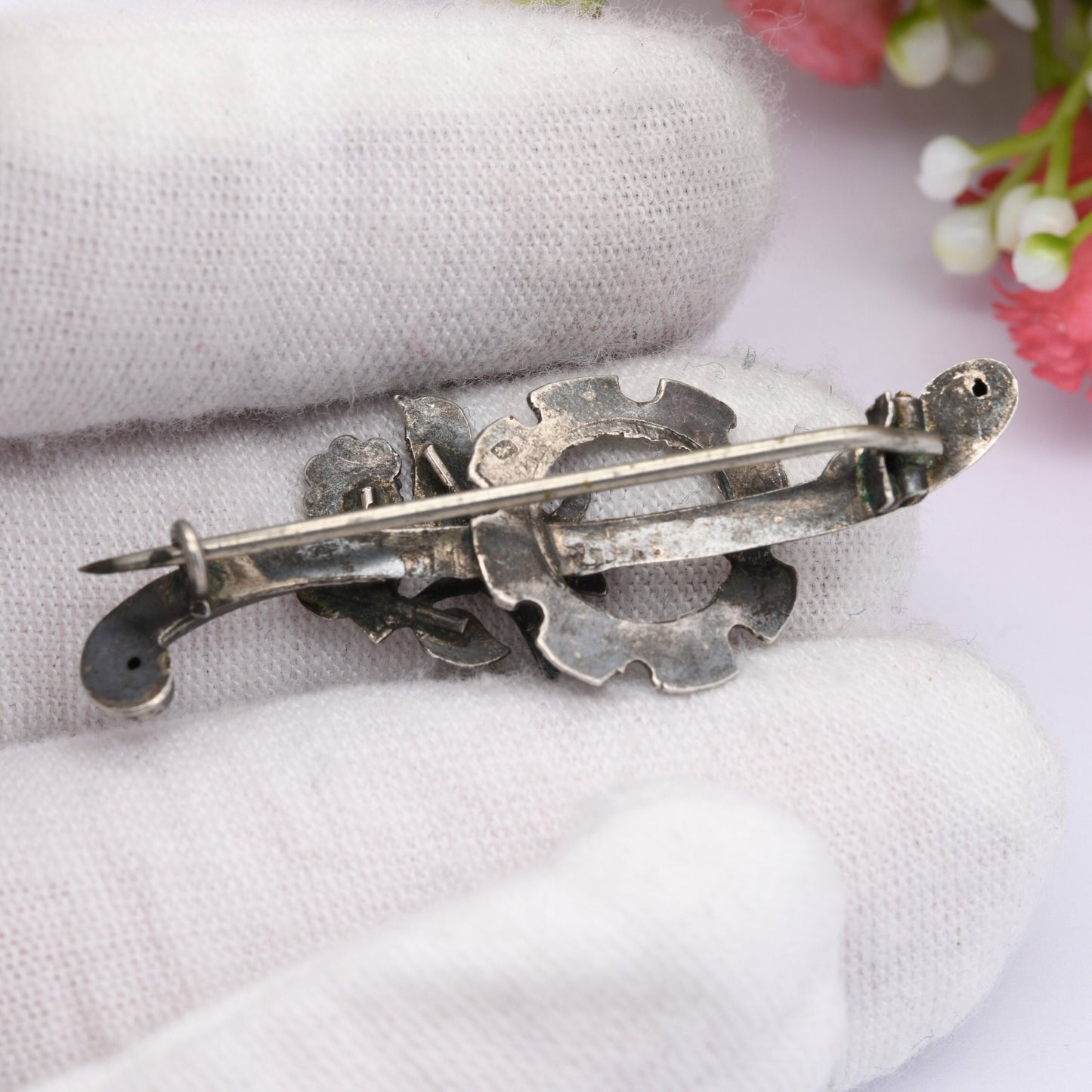 Antique Edwardian Sterling Silver Bird on a Branch Brooch 1905 - Victorian Aesthetic Movement Style