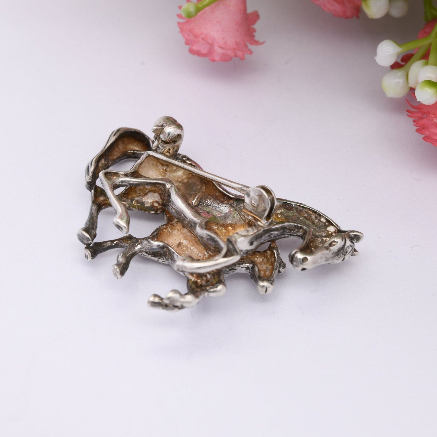 Vintage Sterling Silver Horse and Foal Brooch 1999 - Novelty Animal Jewellery | Gift for Horse Lover