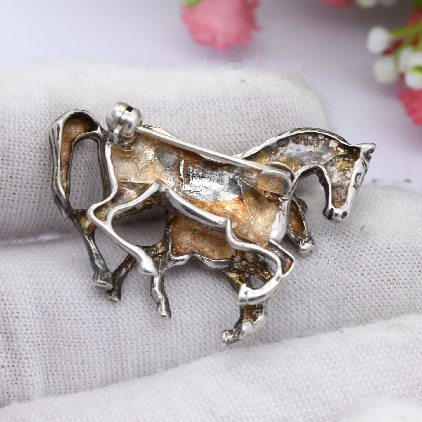 Vintage Sterling Silver Horse and Foal Brooch 1999 - Novelty Animal Jewellery | Gift for Horse Lover