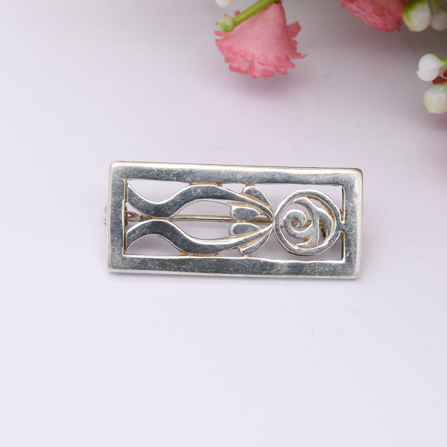 Vintage Scottish Sterling Silver Flower Brooch 1998 - Mackintosh Stained Glass Window Style | Celtic Rose Design
