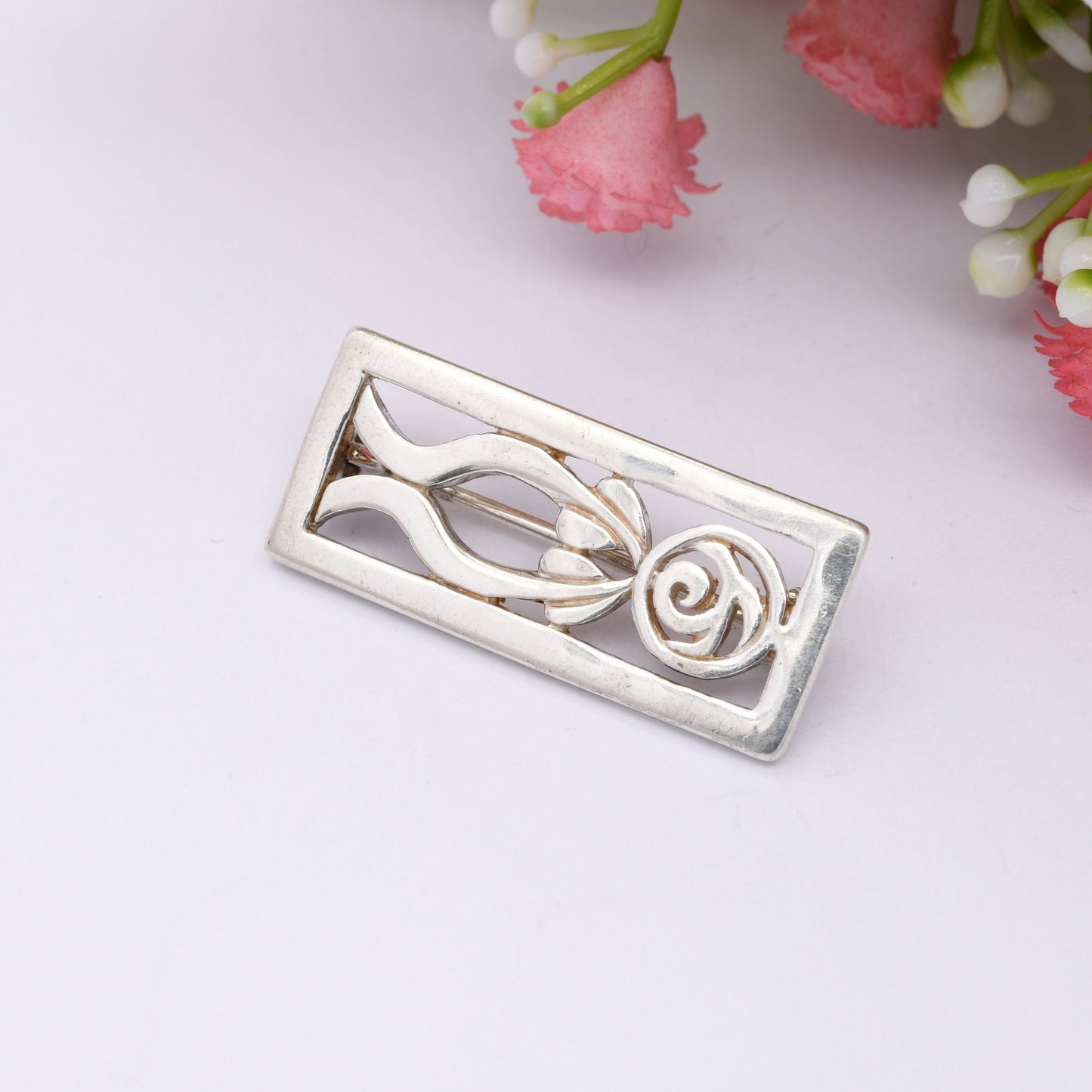 Vintage Scottish Sterling Silver Flower Brooch 1998 - Mackintosh Stained Glass Window Style | Celtic Rose Design