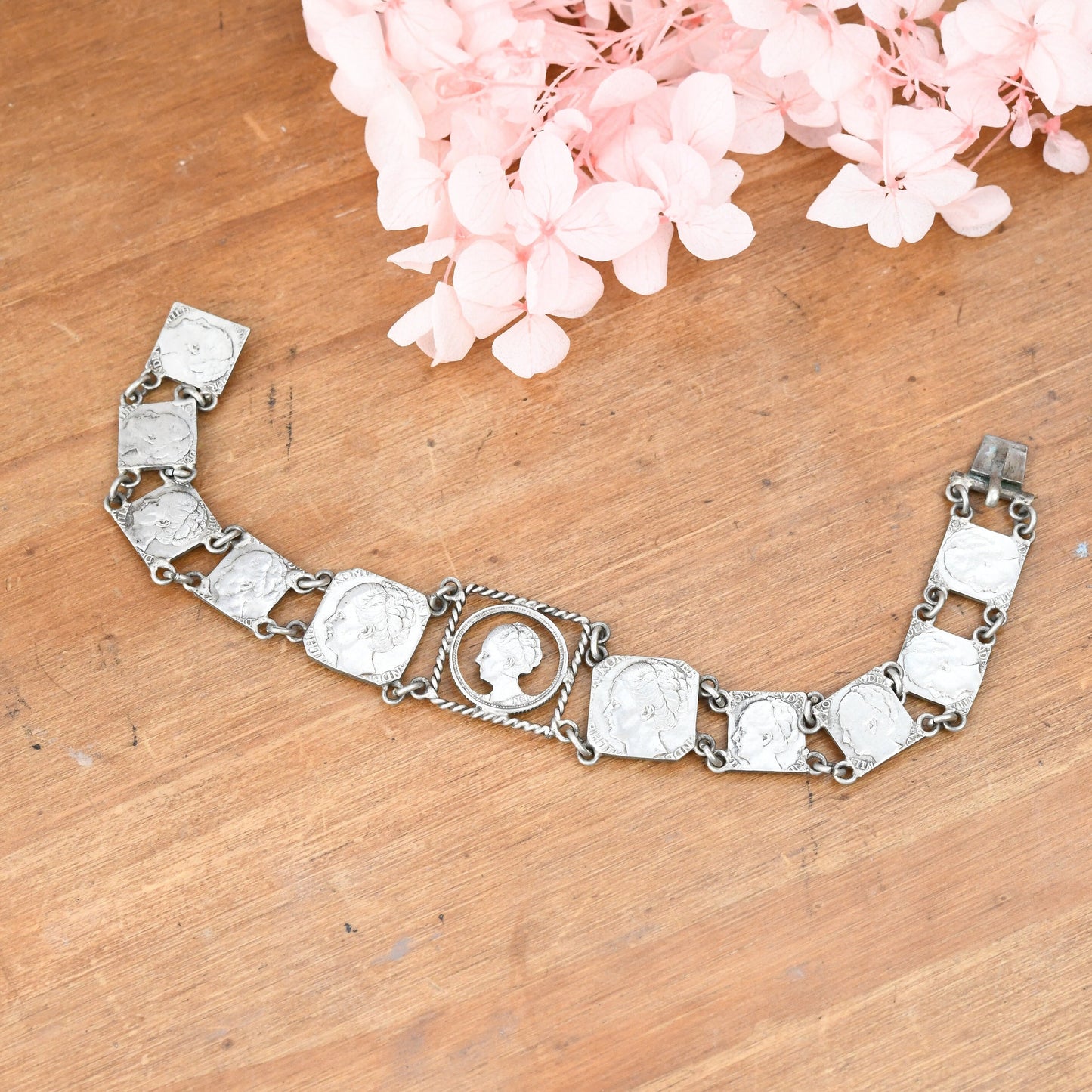 Vintage Silver Wilhelmina Dutch Coin Bracelet 1930s 1940s - Queen of Netherlands | Cut Out Silver Coin Jewellery