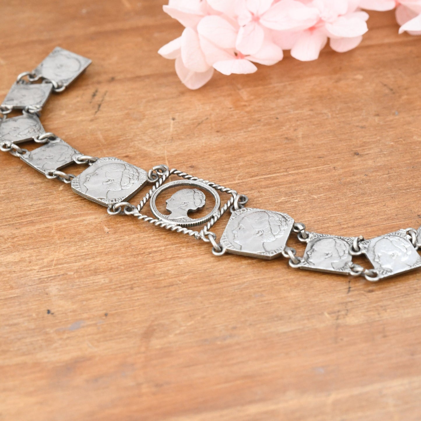 Vintage Silver Wilhelmina Dutch Coin Bracelet 1930s 1940s - Queen of Netherlands | Cut Out Silver Coin Jewellery
