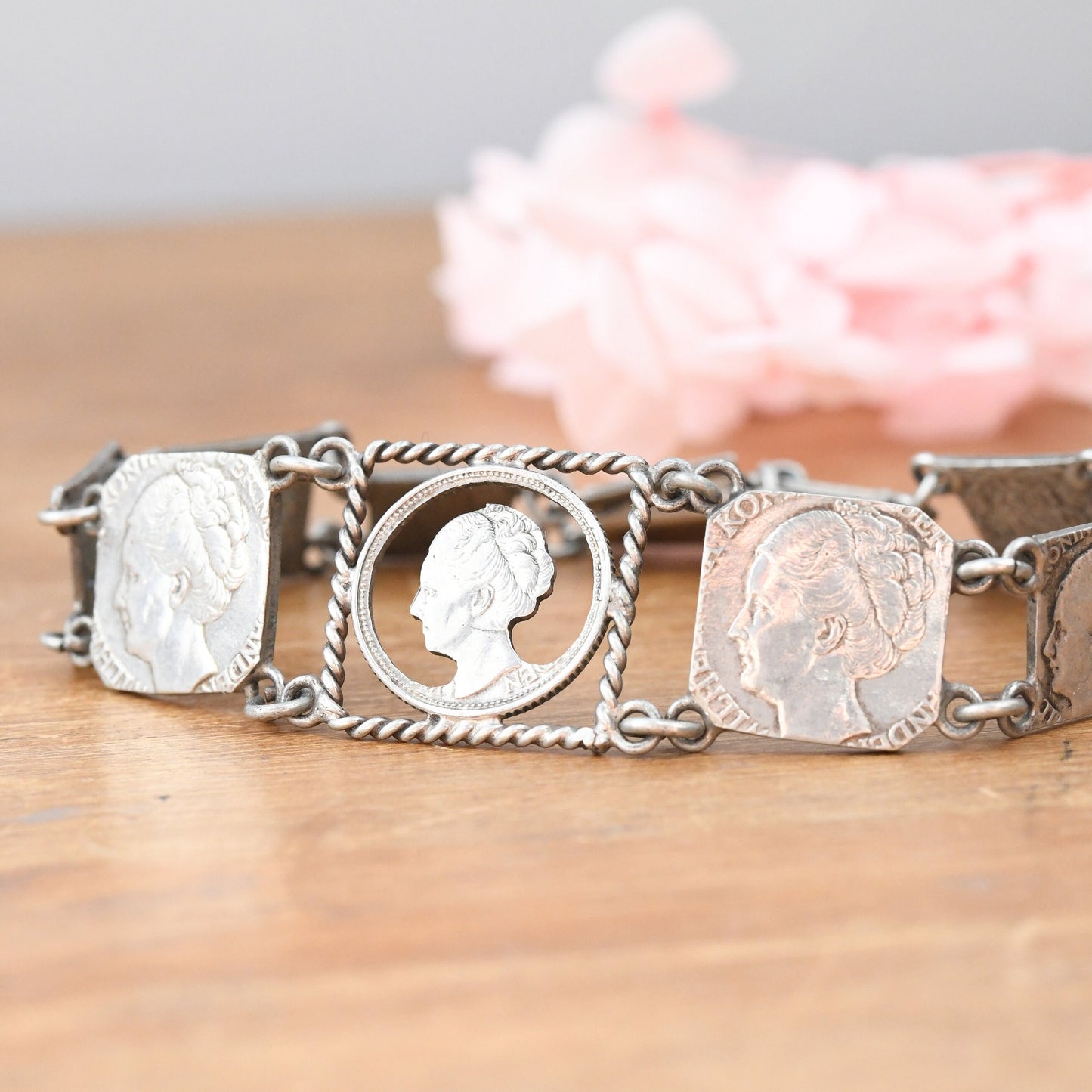 Vintage Silver Wilhelmina Dutch Coin Bracelet 1930s 1940s - Queen of Netherlands | Cut Out Silver Coin Jewellery