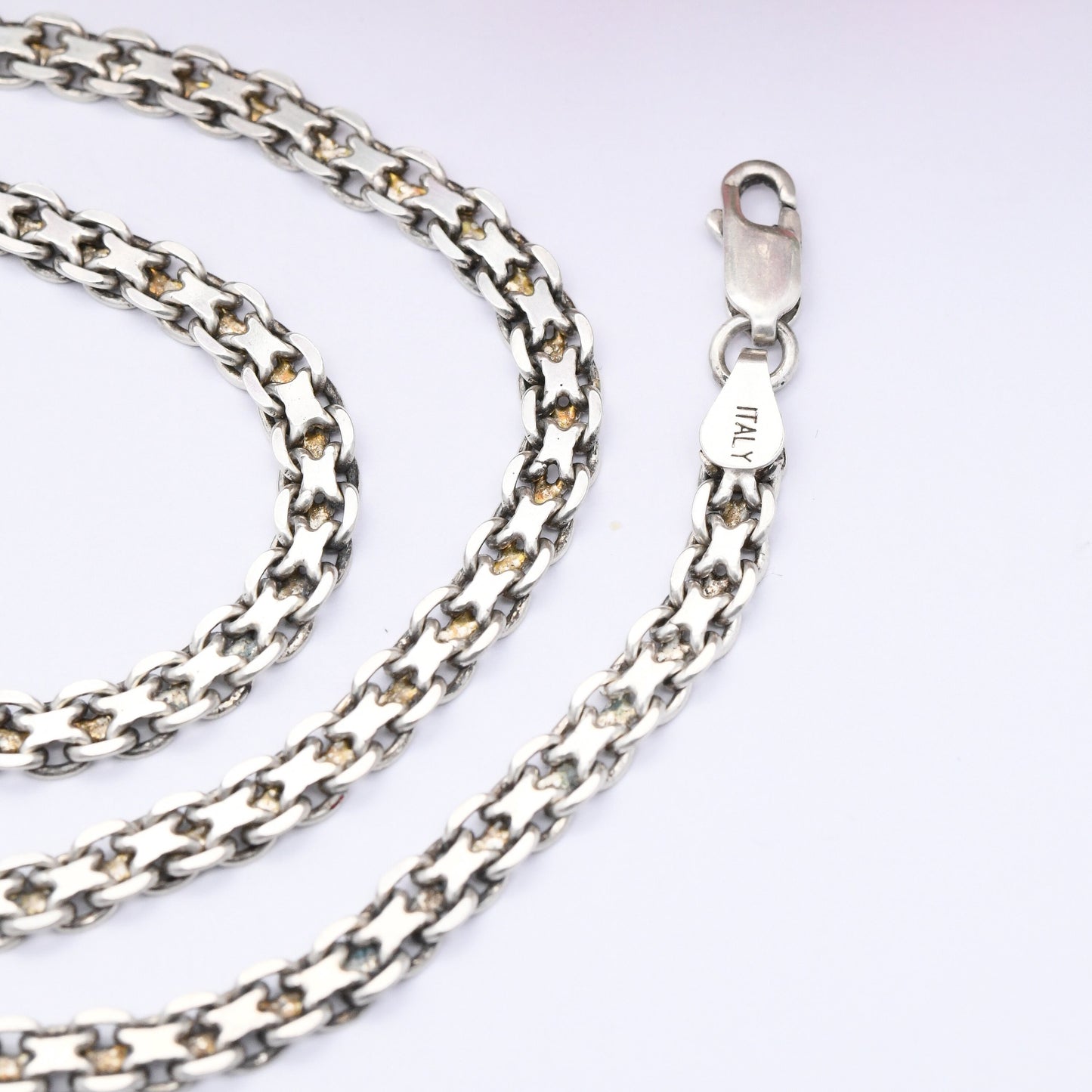 Vintage Sterling Silver Chain Necklace with Fancy Links - Y2K Flat Chain | Quality Silver Necklace | Made in Italy | 18"