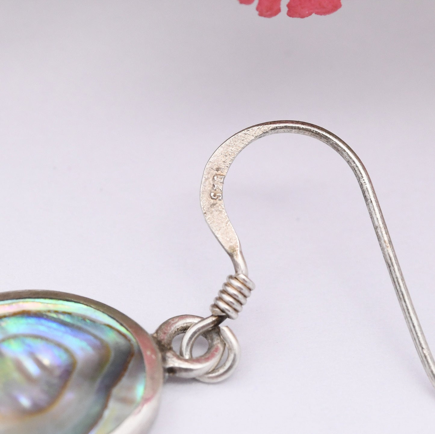 Vintage Sterling Silver Abalone Shell Drop Earrings - Stiped Paua Shell Hook Earrings