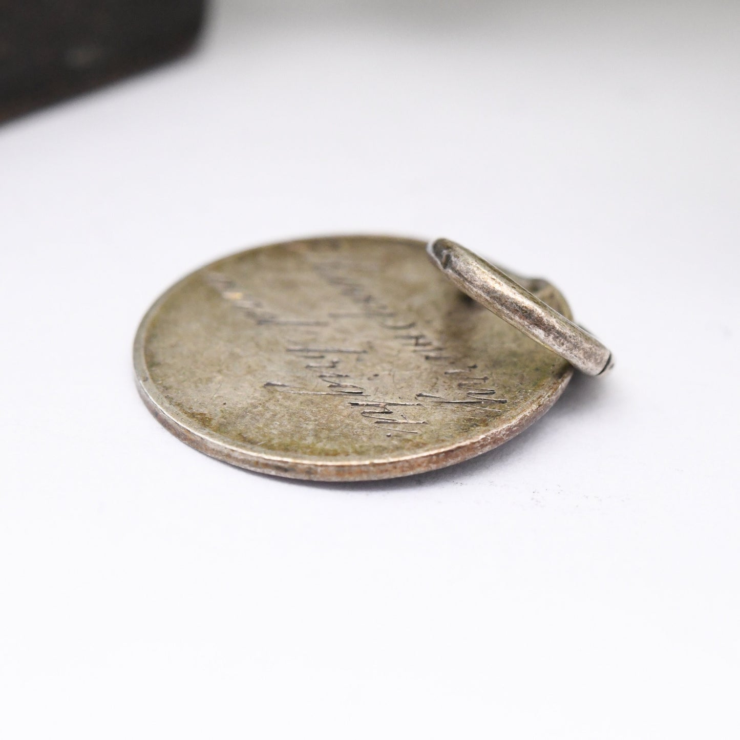 Antique Edwardian Silver Love Token Threepence Coin Charm Pendant - Always Merry and Bright Engraved Message