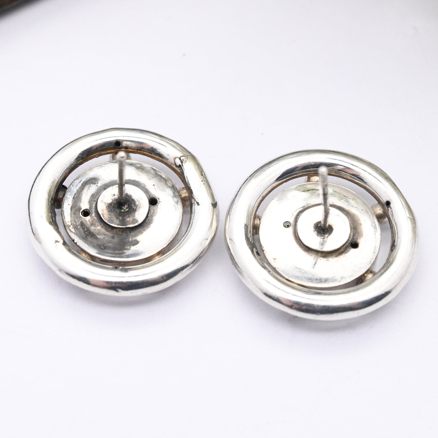 Antique Victorian Aesthetic Movement Silver Earrings with Hand Engraved Bird Design - Swallow Jewellery | Antique Button Conversion Earrings