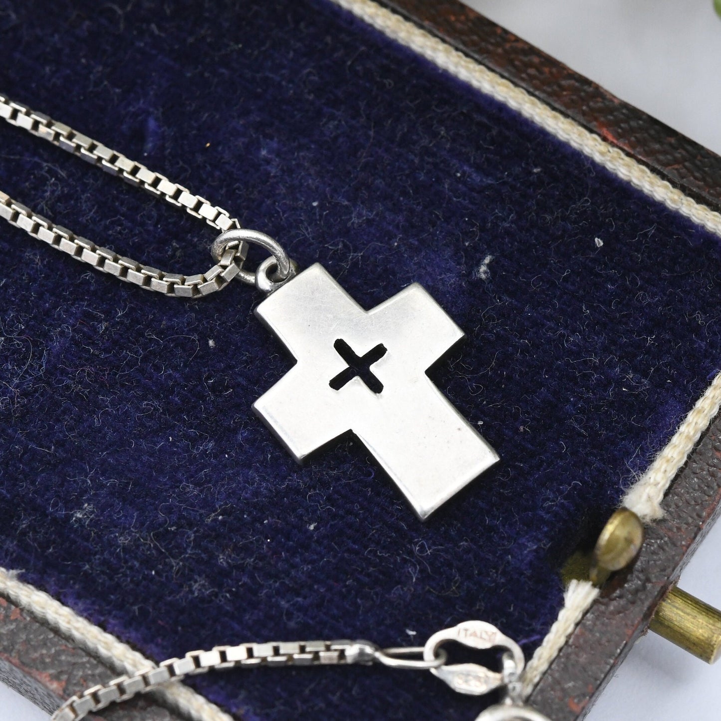 Vintage James Avery Sterling Silver Cross Pendant on Box Chain - Minimalist Christian Jewellery