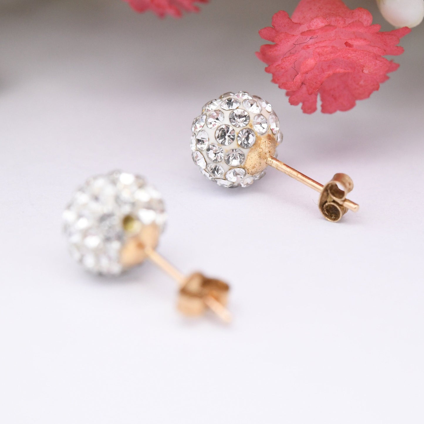 9ct Gold CZ Ball Cluster Stud Earrings - Sparkly Cubic Zirconia Clear Stones | White Front