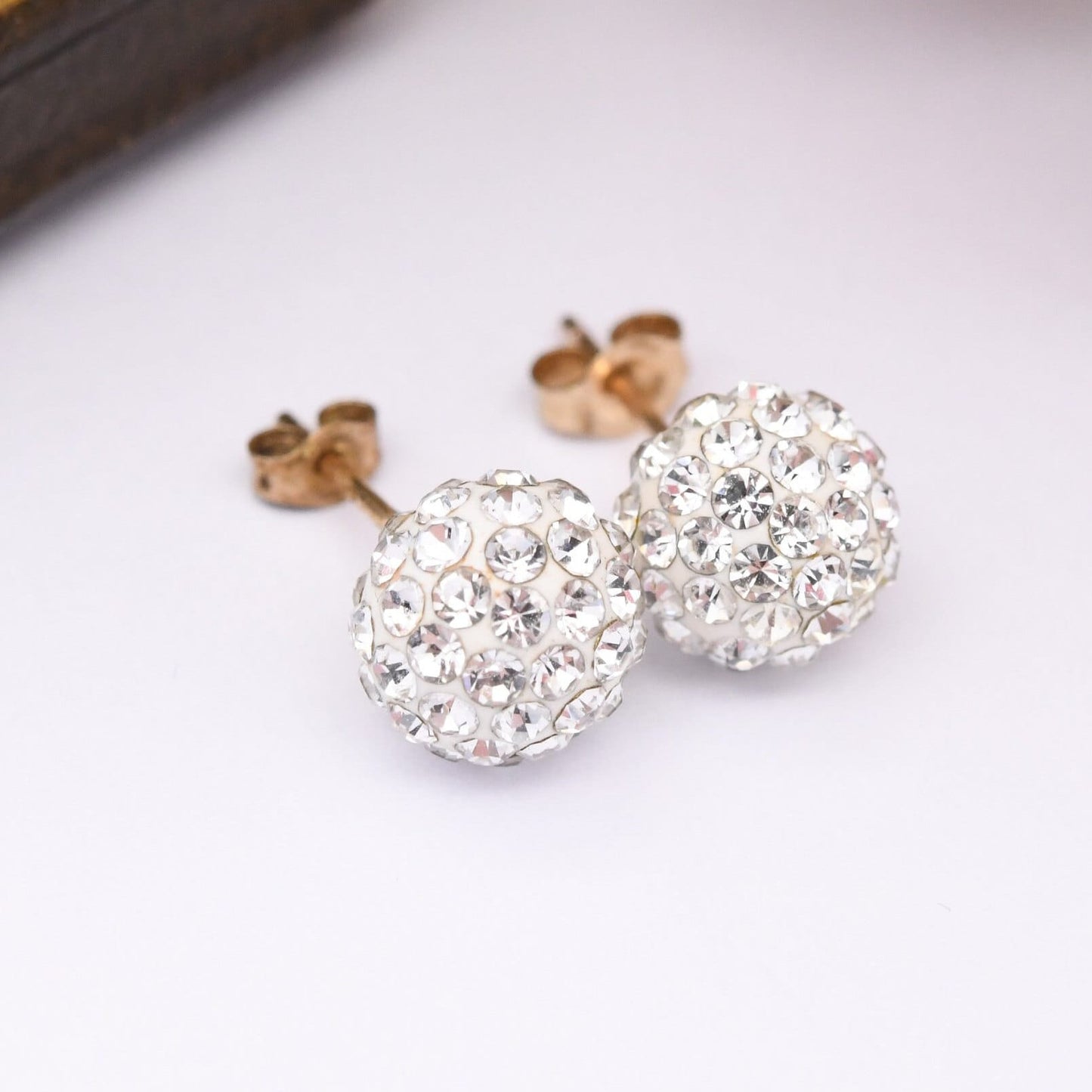9ct Gold CZ Ball Cluster Stud Earrings - Sparkly Cubic Zirconia Clear Stones | White Front