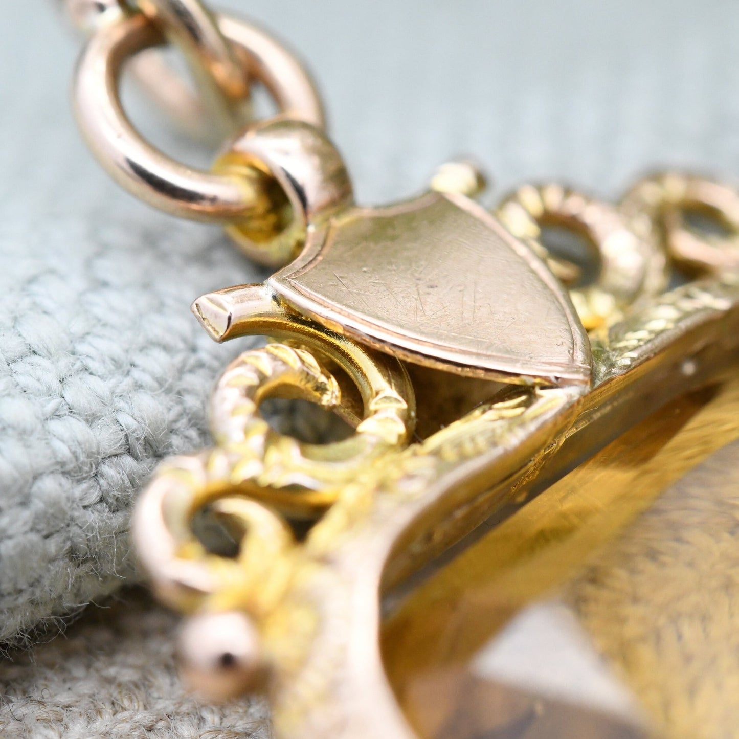 Antique 9ct Gold Citrine Spinner Fob with Shield Plaque 1922 - Faceted Gemstone Watch Fob Pendant | Ornate Design