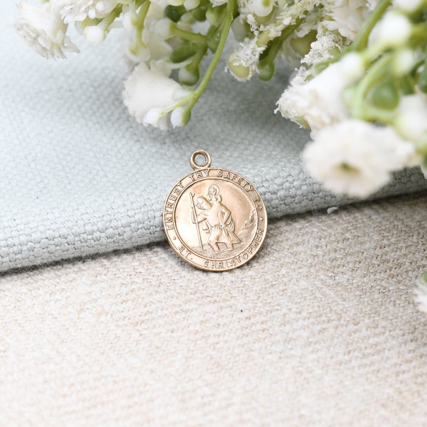 Vintage 9ct Georg Jensen Gold St Christopher Charm Pendant 1958 - Travel Gift | Religious Saint | Entrust Thy Safety To