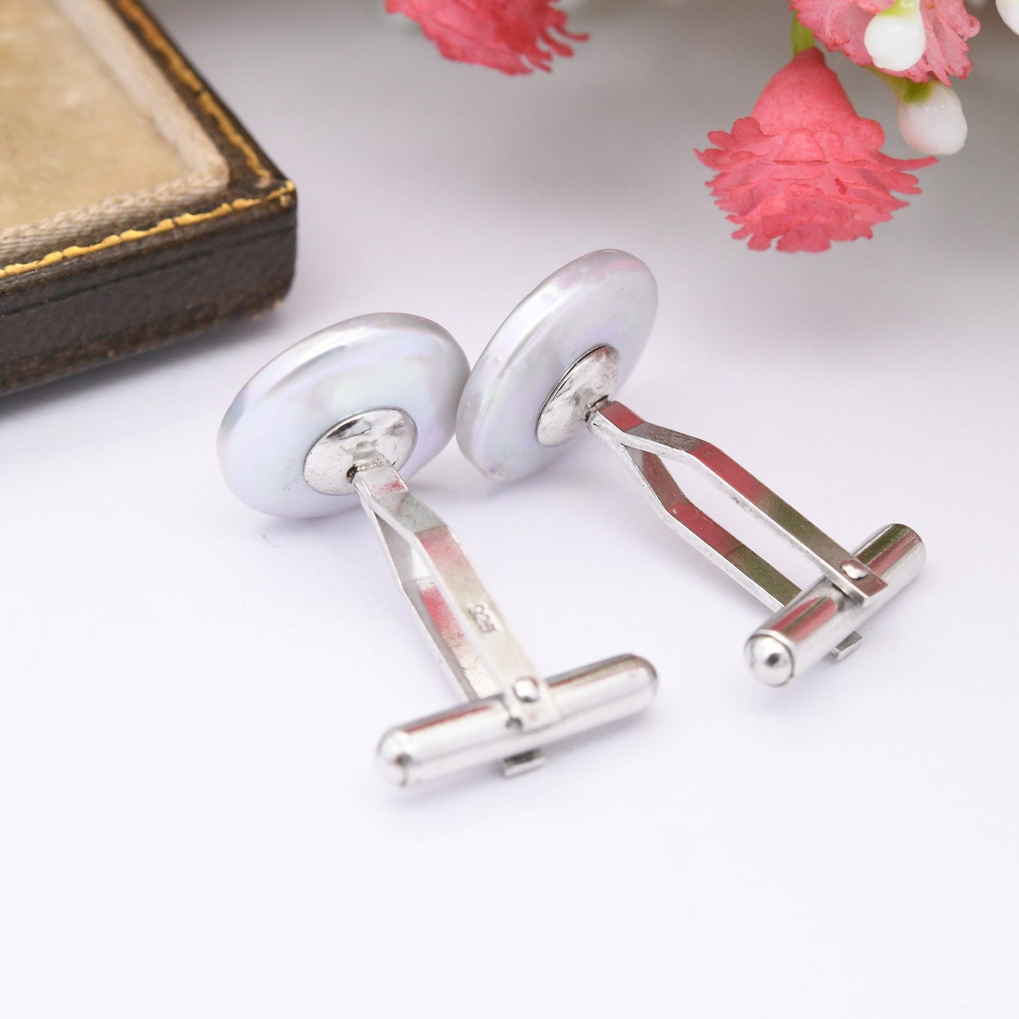 Sterling Silver Pearl Cufflinks - Minimalist Men's Accessories | Gift for Husband