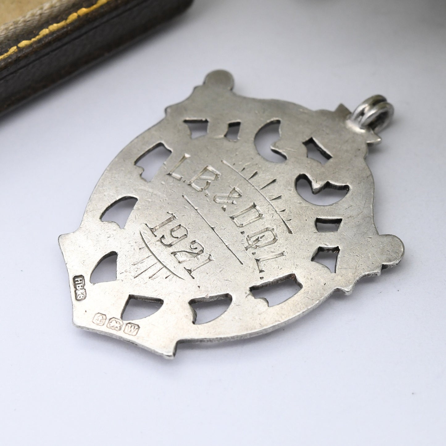Antique Sterling Silver Watch Fob Pendant 1921 by Herbert Bushell & Son - with Blank Shield Space for Engraving