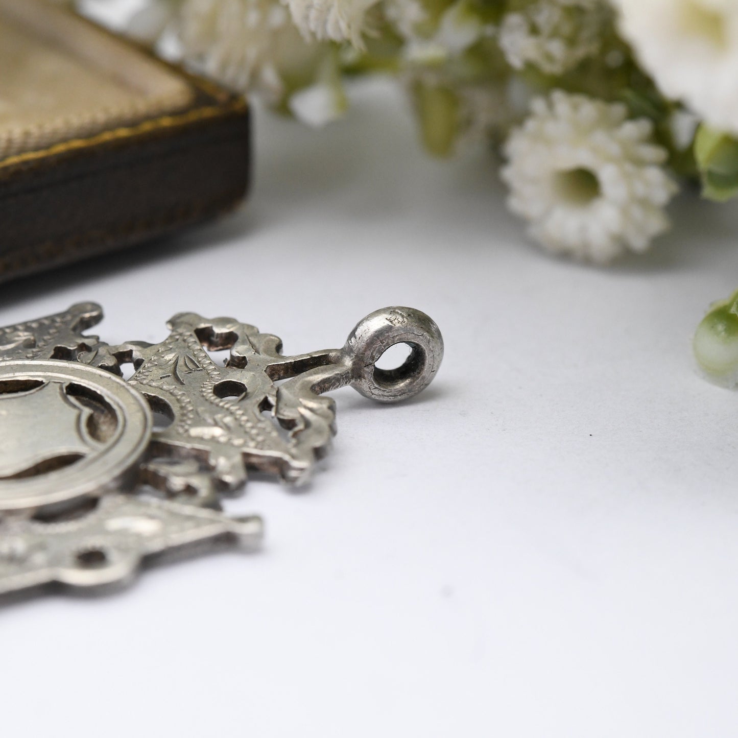 Antique Sterling Silver Watch Fob Pendant 1915 by William Hair Haseler - with Blank Space for Engraving Buckle and Shield Design