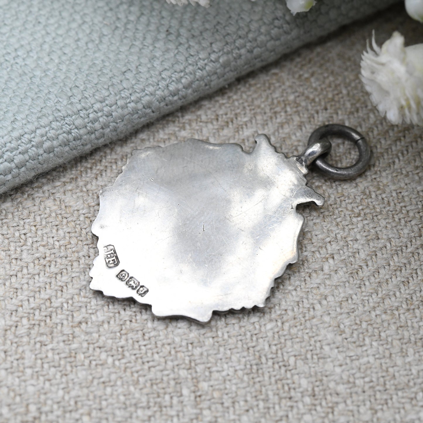 Vintage Sterling Silver Watch Fob Pendant 1933 by James Fenton - with Blank Shield to the Front