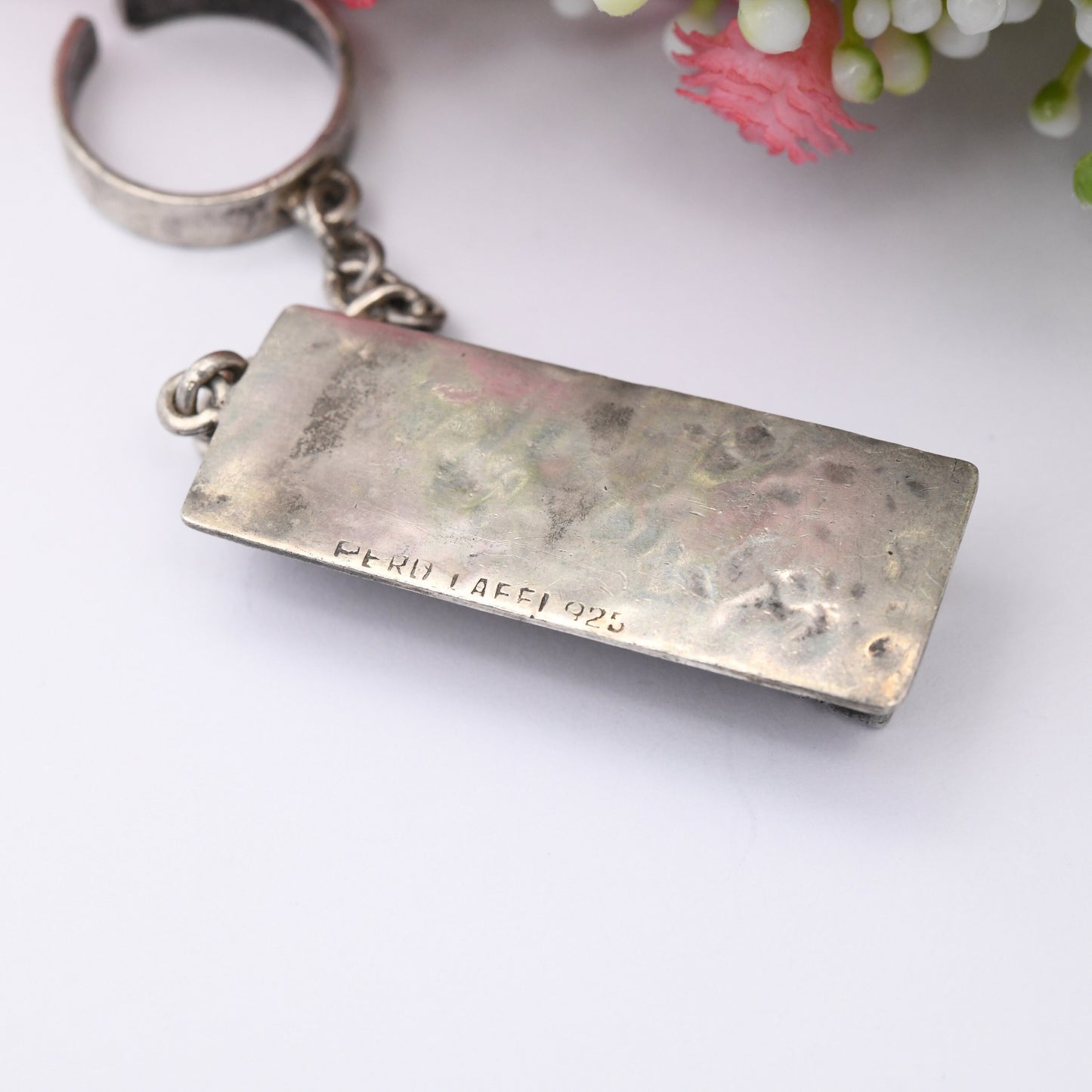Vintage Peru Sterling Silver God Religious Pendant Token Ring - South American | Heavy Large Rectangular Pendant | UK Size - J 1/2 US Size 5