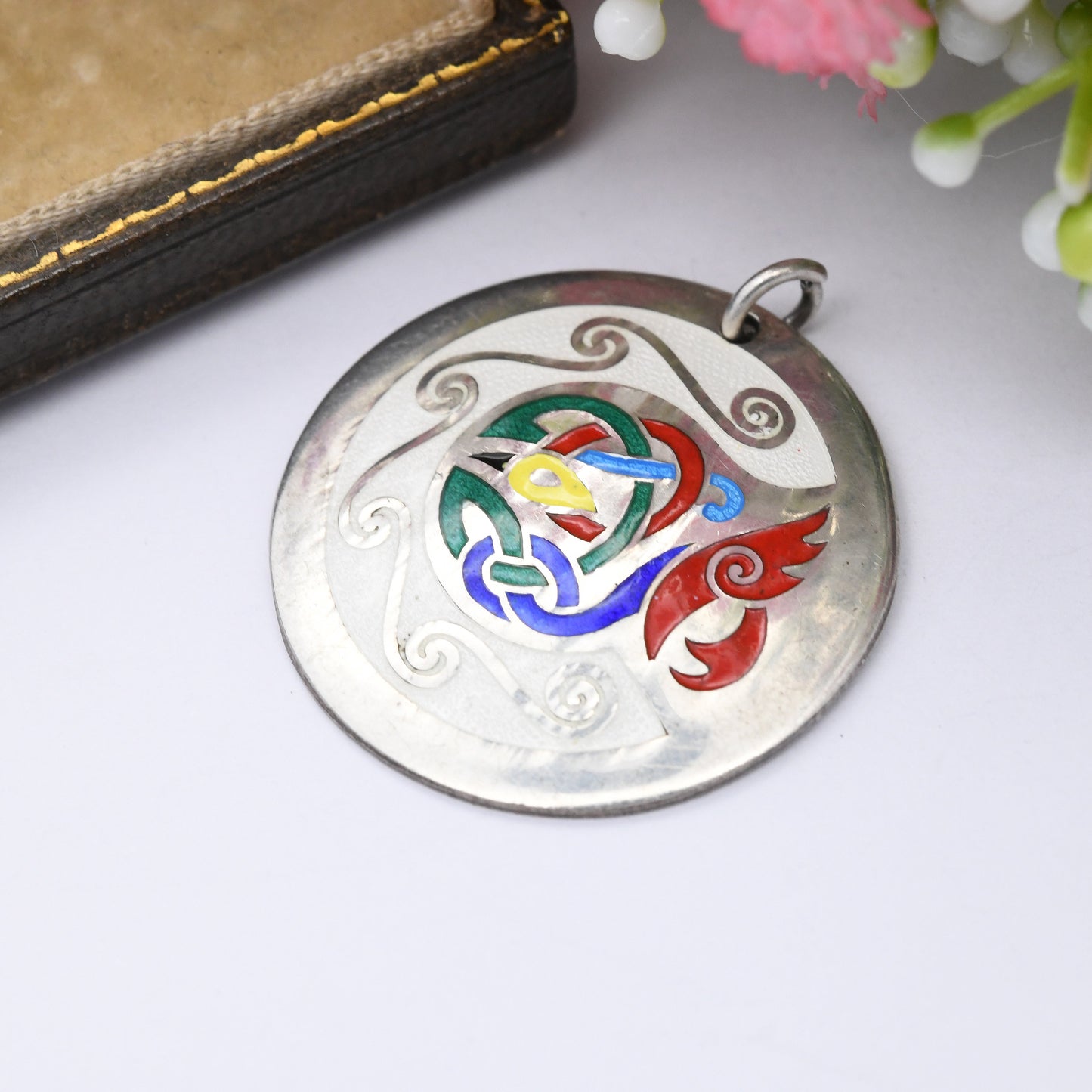 Vintage Irish Sterling Silver Pendant Necklace Tara Ware Book of Kells 1981 - Bright Colourful Enamel