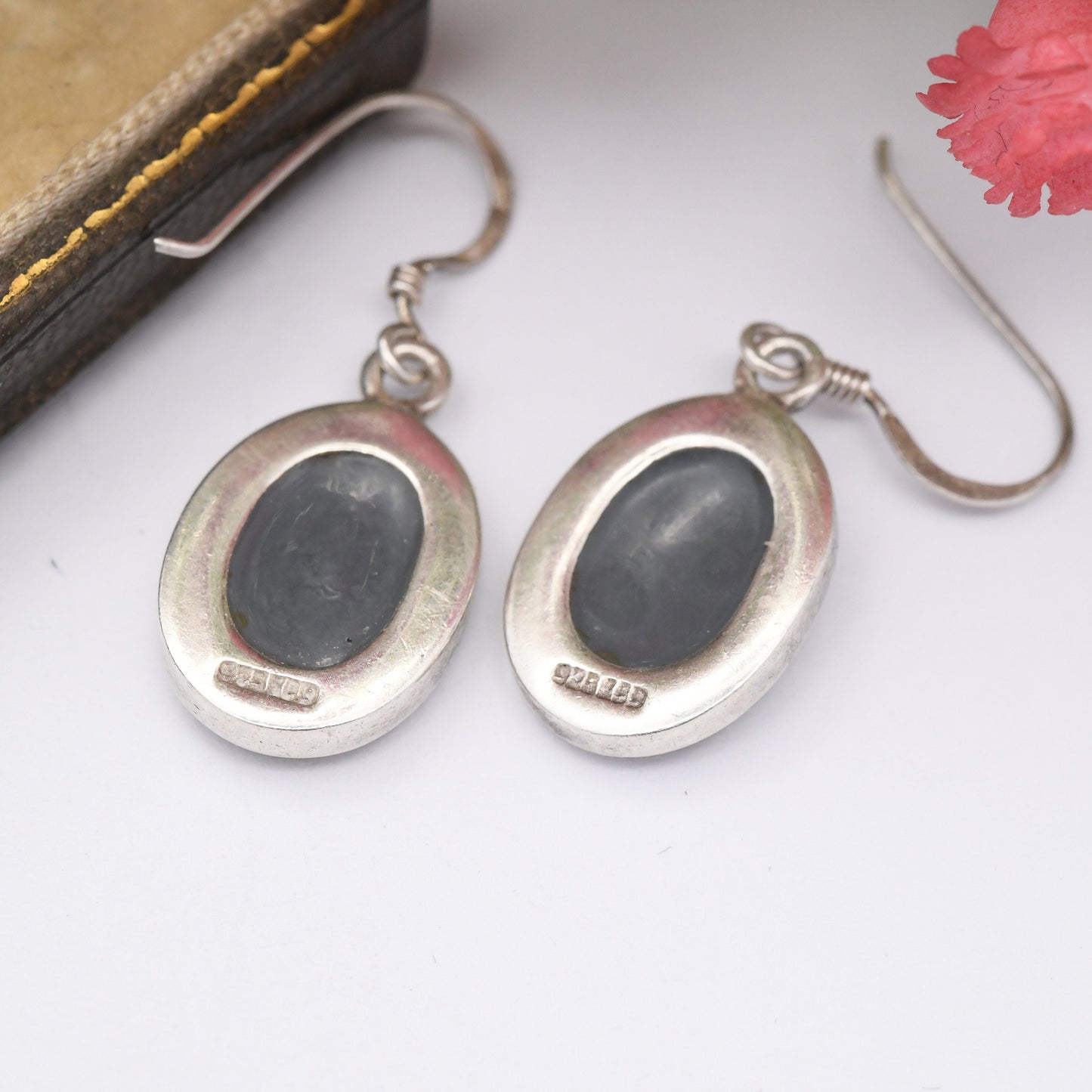 Vintage Sterling Silver Abalone Shell Drop Earrings - Stiped Paua Shell Hook Earrings
