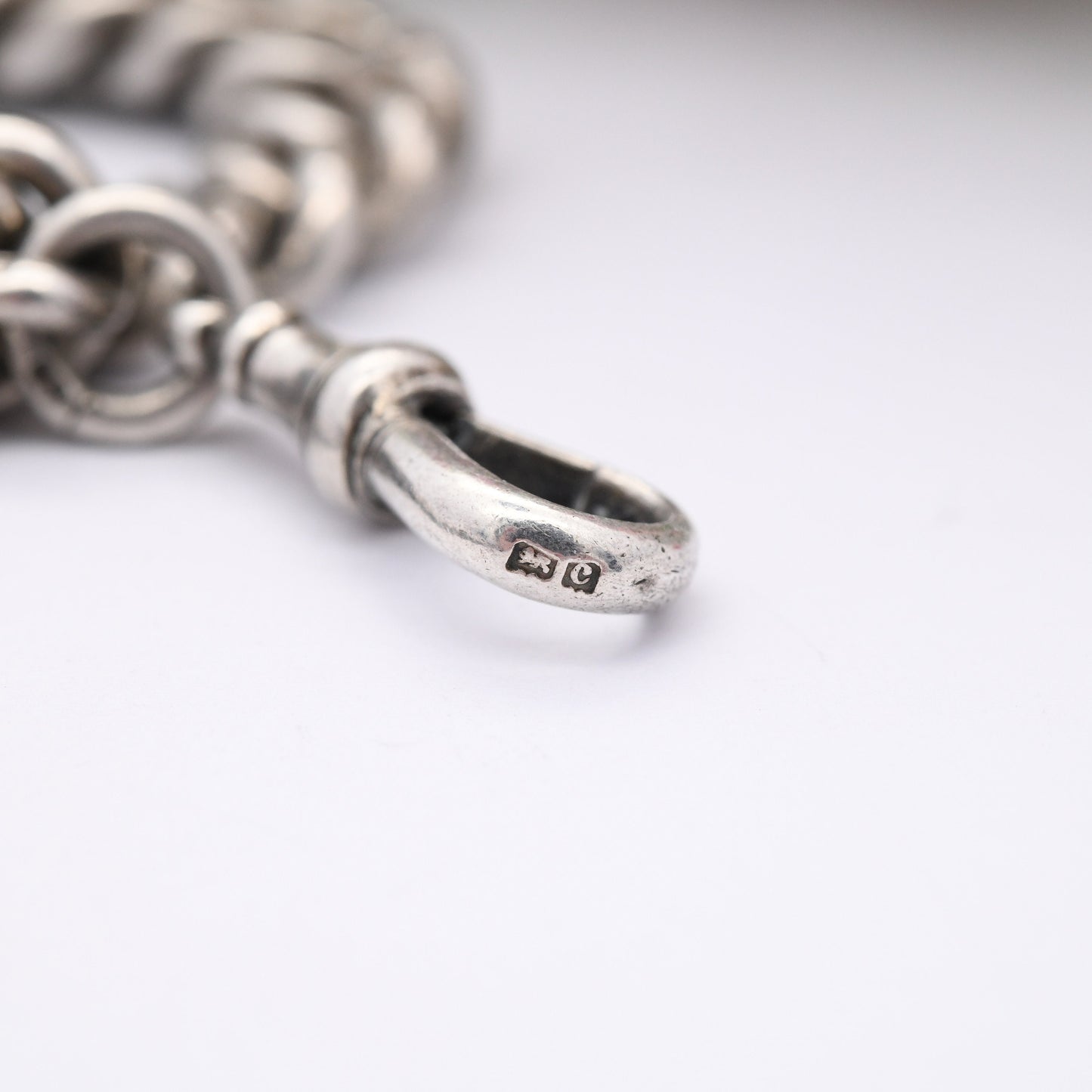 Antique Sterling Silver Albert Chain with Dog Clip and T-Bar 1902 by Henry Allday & Son - Graduated Curb Link | Pocket Watch Chain 12" | 86g