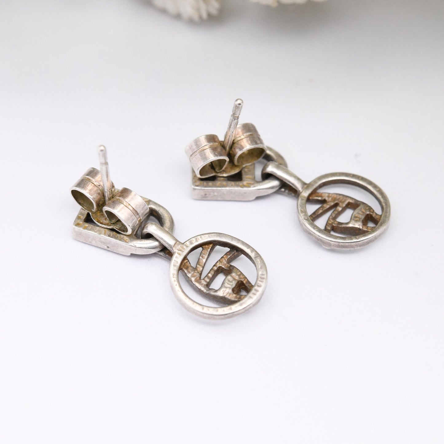 Vintage Carrick Sterling Silver Celtic Flower Drop Earrings - Openwork Glasgow Rose Design