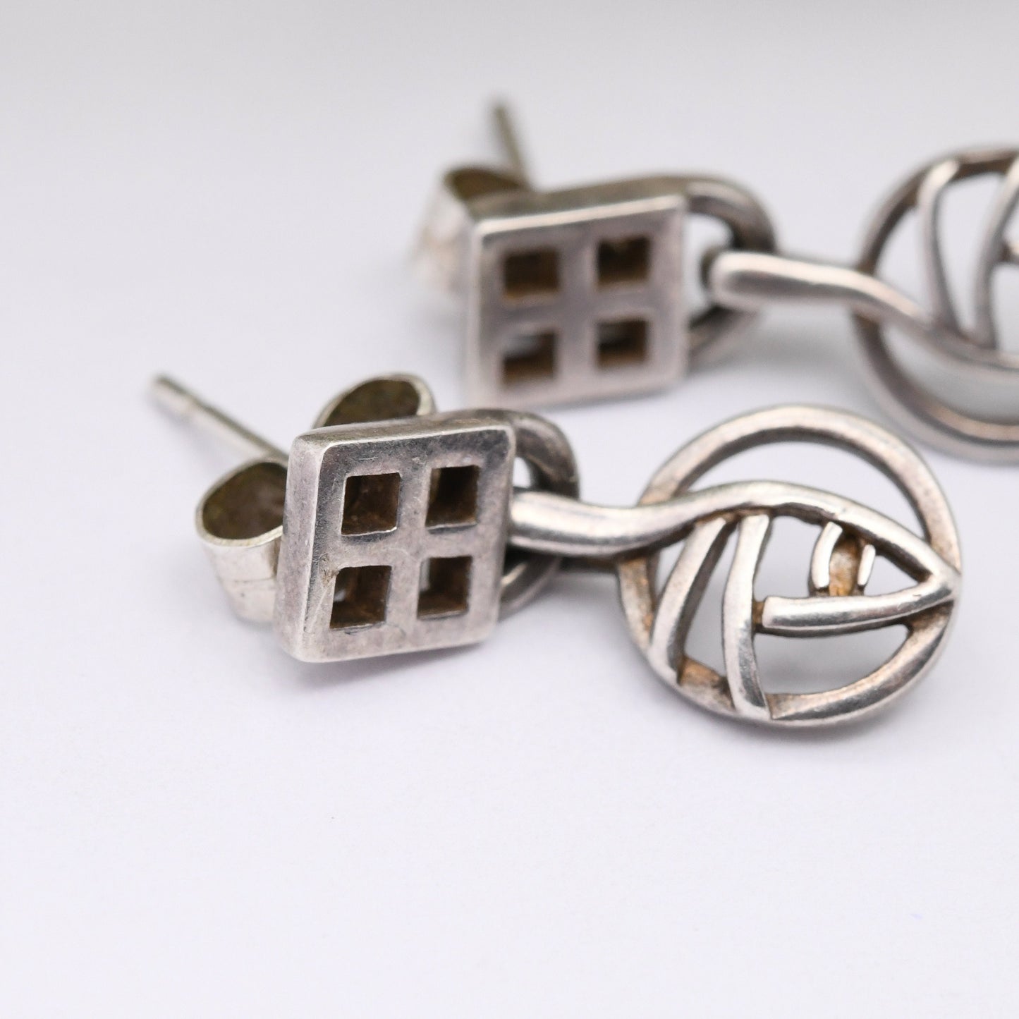 Vintage Carrick Sterling Silver Celtic Flower Drop Earrings - Openwork Glasgow Rose Design