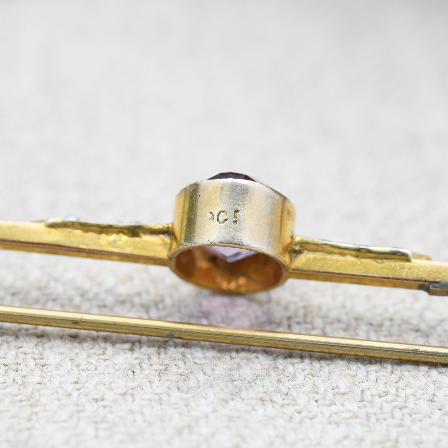 Antique Edwardian 9ct Gold Pearl and Amethyst Bar Brooch - Pretty Antique Gift | Solid Gold Gemstone Jewellery | Statement Pin