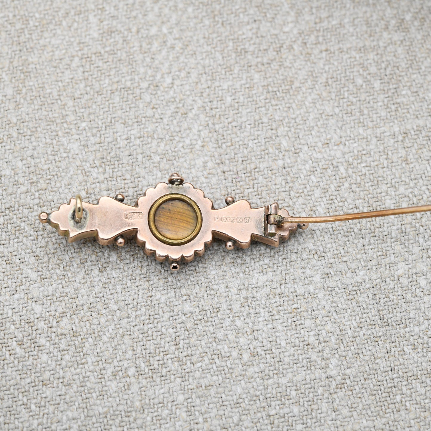 Antique 9ct Gold Mourning Brooch with Garnet and Diamonds 1905 - Secret Hidden Locket Hair Compartment | Star Shape Design Floral Detail