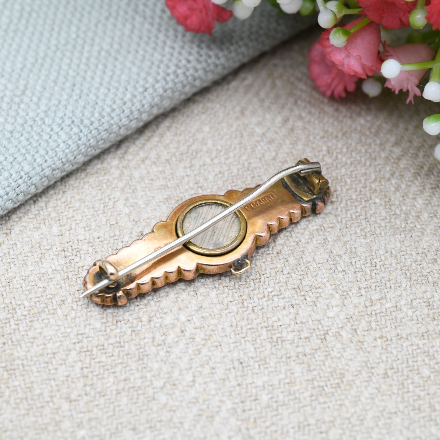 Antique 9ct Gold Diamond Mourning Brooch Edwardian by Thomas Hale - Secret Hidden Locket Compartment | Starburst Setting | Floral Design